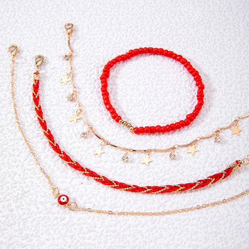 Tocona Bohemia Red Eye Glezen Set for Women Girl Star Pendants Red beads String Charms Multilayer Foot Chain Jewelry 25069