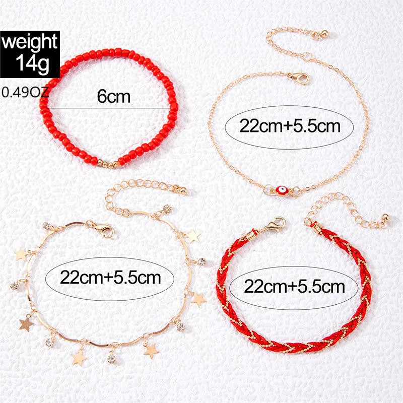 Tocona Bohemia raudonų akių kulkšnių rinkinys moterims, mergaitei, žvaigždžių pakabukai, raudoni karoliukai, styginiai, daugiasluoksniai papuošalai pėdoms 25069