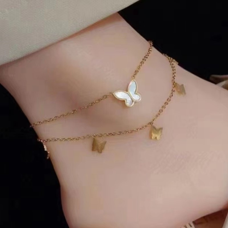 ANENJERY 316L nerūdijančio plieno dvigubo sluoksnio sklandžiai drugelis nuleidžiama kulkšnies apyrankė moterims paplūdimio kulkšnies papuošalų priedas