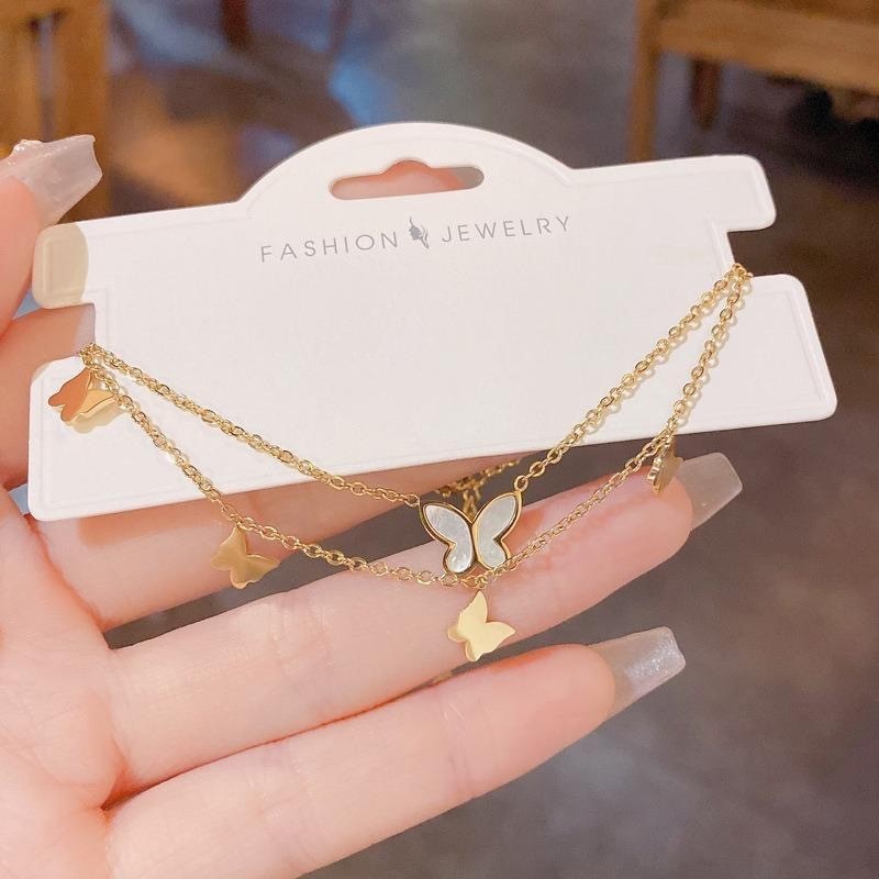 ANENJERY 316L nerūdijančio plieno dvigubo sluoksnio sklandžiai drugelis nuleidžiama kulkšnies apyrankė moterims paplūdimio kulkšnies papuošalų priedas