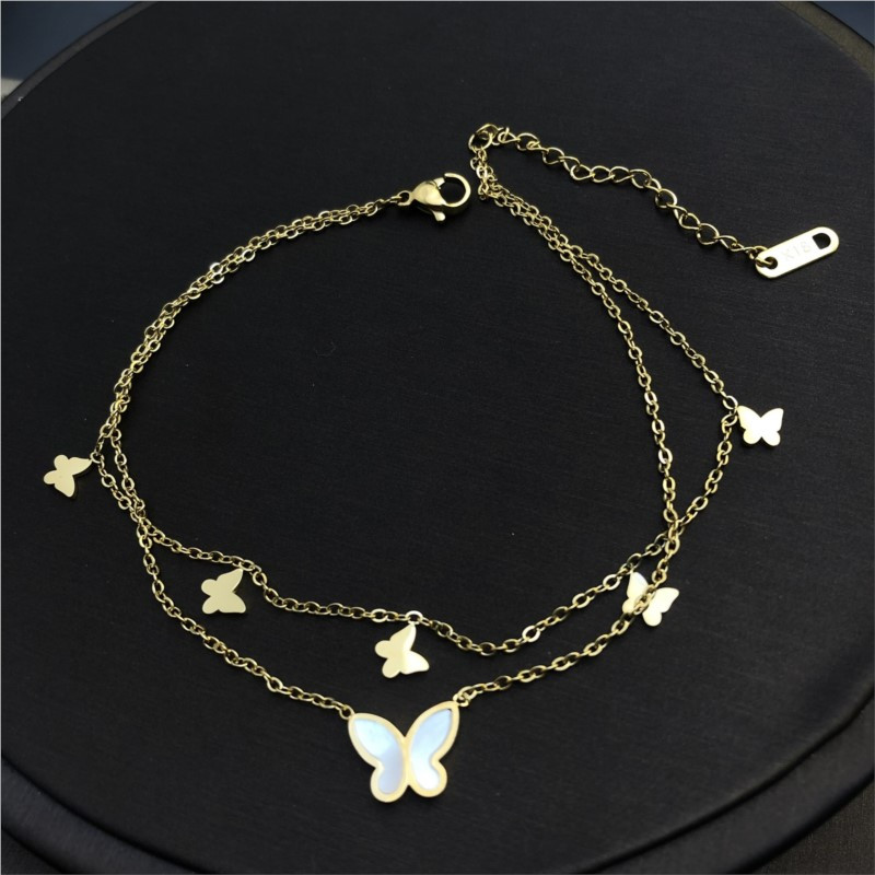 ANENJERY 316L nerūdijančio plieno dvigubo sluoksnio sklandžiai drugelis nuleidžiama kulkšnies apyrankė moterims paplūdimio kulkšnies papuošalų priedas