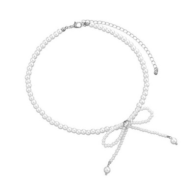 Senovinis baltas imituotas perlų lanko pakabukas kaklo papuošalas moterims Elegantiškas lankas su karoliukais grandinėle Choker estetinė papuošalo dovana