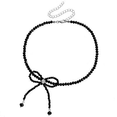Senovinis baltas imituotas perlų lanko pakabukas kaklo papuošalas moterims Elegantiškas lankas su karoliukais grandinėle Choker estetinė papuošalo dovana