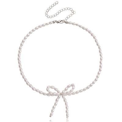 Senovinis baltas imituotas perlų lanko pakabukas kaklo papuošalas moterims Elegantiškas lankas su karoliukais grandinėle Choker estetinė papuošalo dovana