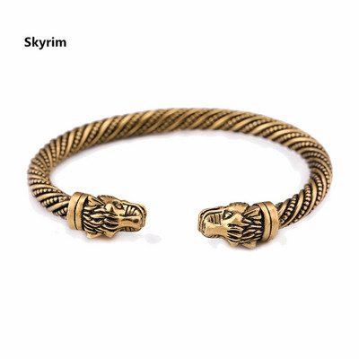 Skyrim Vintage dubultā pūķa galva dzīvnieku rokassprādzes Ziemeļvalstu skandināvu vīriešu aproce aproces Rokassprādzes Rotaslietas Aksesuāri Dāvana