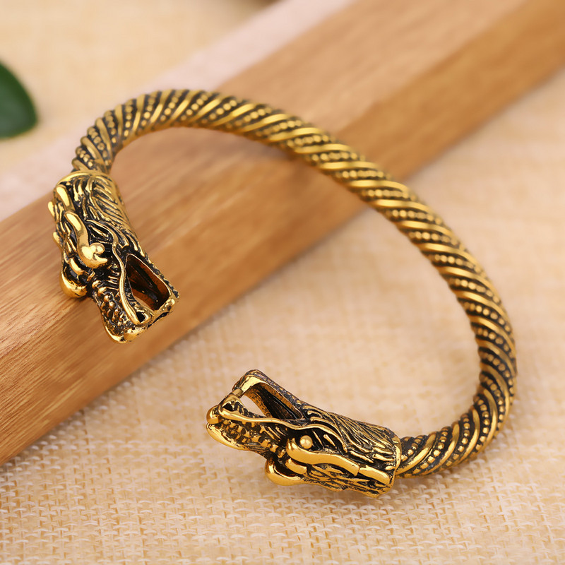 Skyrim Vintage dubultā pūķa galva dzīvnieku rokassprādzes Ziemeļvalstu skandināvu vīriešu aproce aproces Rokassprādzes Rotaslietas Aksesuāri Dāvana