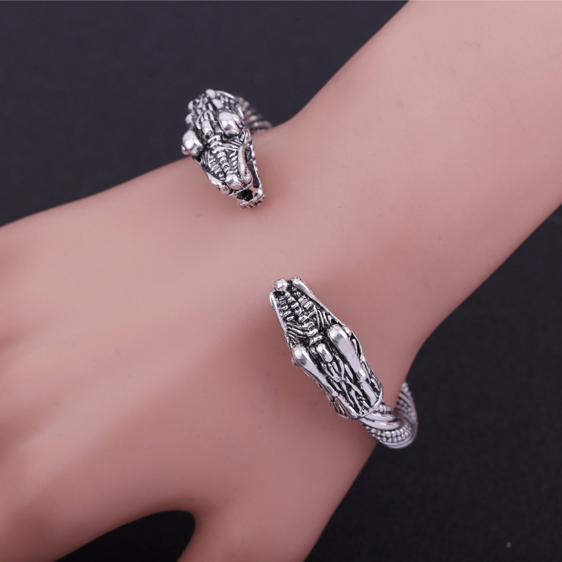 Skyrim Vintage dubultā pūķa galva dzīvnieku rokassprādzes Ziemeļvalstu skandināvu vīriešu aproce aproces Rokassprādzes Rotaslietas Aksesuāri Dāvana