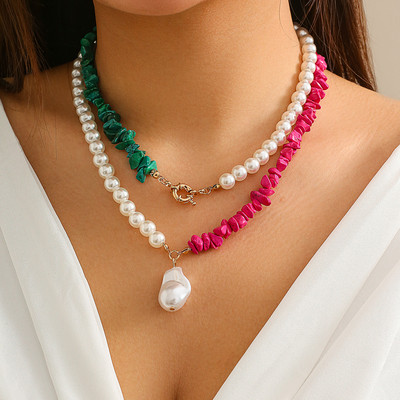 PuRui Y2K Колие с имитация на перли от естествен камък за жени Неправилни мъниста Смесен цвят чокър яка Бижута Парти момичета