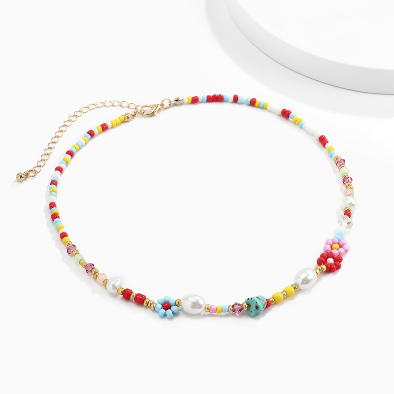 Barokiniai imituoti perlai Mielos gėlės Spalvingos rankomis austos karoliukais trumpos raktikaulio grandinėlės kaklo papuošalai moterims, mergaičių papuošalai