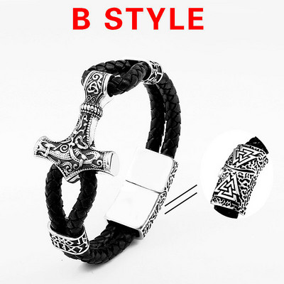 Meeste vintage topelt nahast nöör Viking Thori haamriga käevõru roostevabast terasest jalgratturi Viking ruuni käevõru Moe meeste ehted