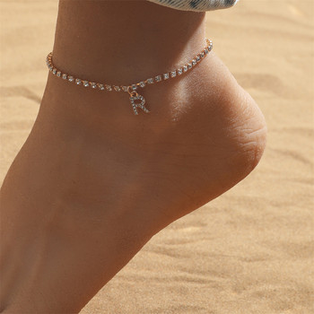 Creative Alphabet Anklet Γυναικεία Πολυτελή τετράγωνα Rhinestone Beach Chain Μόδα Βραχιόλι ποδιών Αξεσουάρ για πάρτι Jewekry Gifts