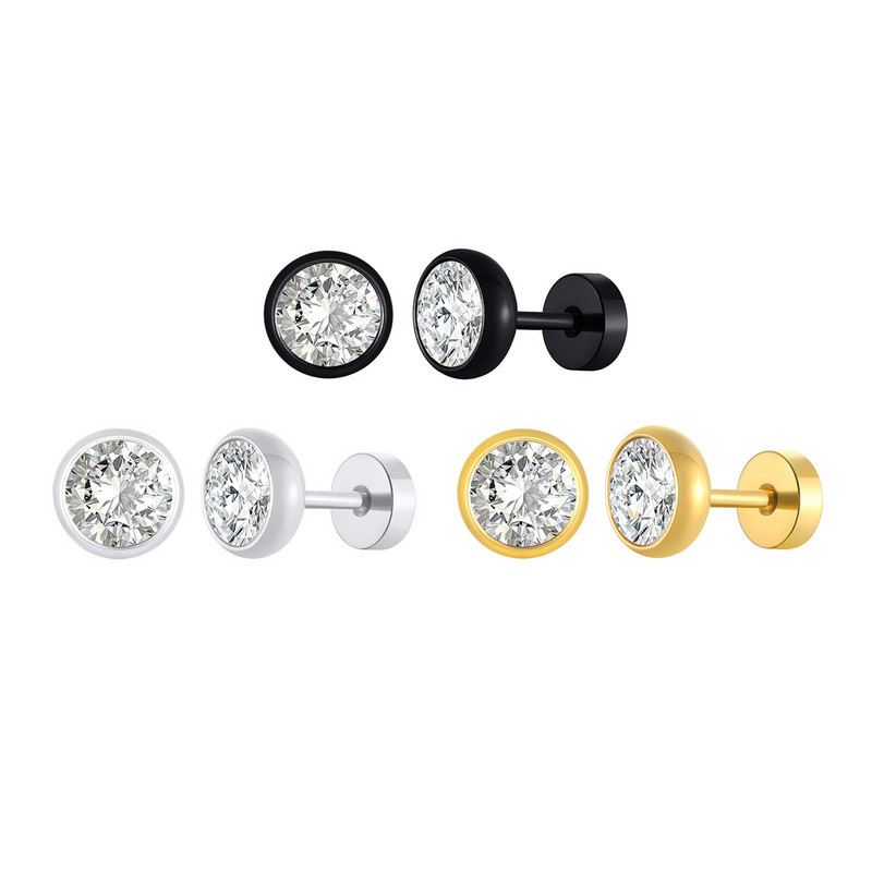 Apvalus rėmelio rinkinys kubiniai cirkonio smeigtukai auskarai moterims vyrams Dovana 8mm