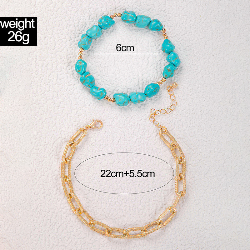 Bohemiškas netaisyklingas akmens karoliukais papuoštas kulkšnis moterims Vintažinis metalinis rutulinis dvisluoksnis pėdų grandinėlės priedai Madingi papuošalai