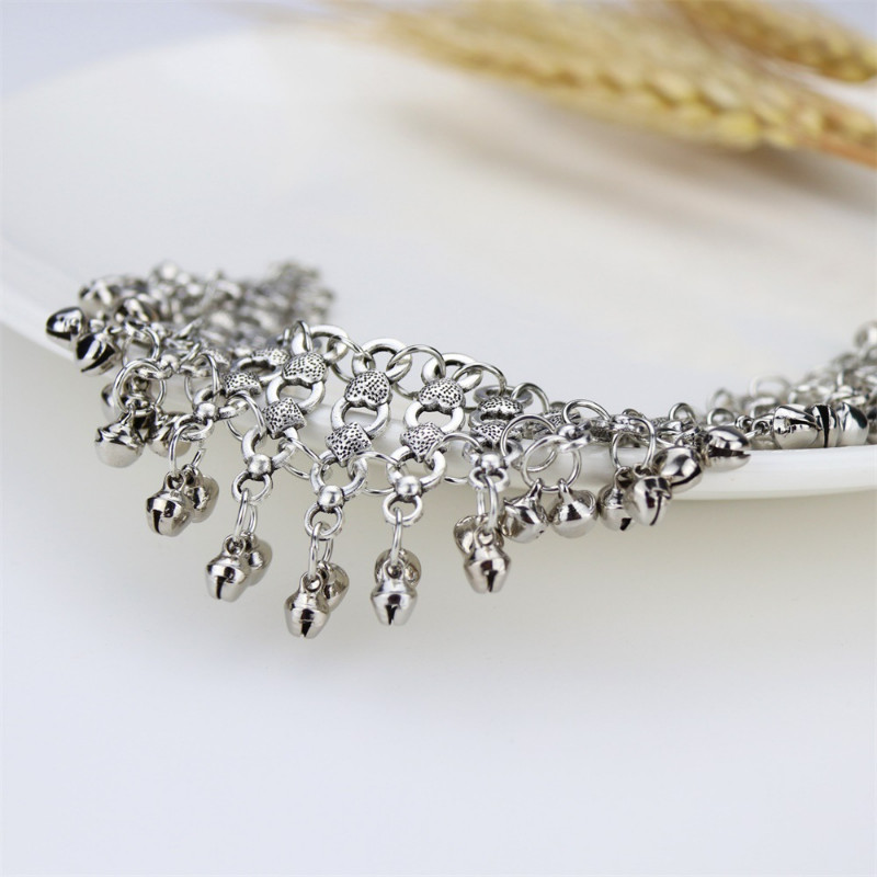 Vintažinės etninės sidabrinės spalvos kutų varpelio kulkšnies apyrankė moterims mergaitei paplūdimio pėdai apyrankė kulkšnys Indija papuošalai bohemiški aksesuarai