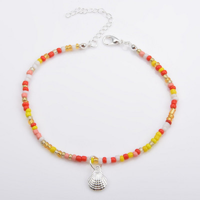 Jaunas, rokām darinātas, fāzēm rotātas potītes rokassprādzes varavīksnes krāsā elastīgas potītes rokassprādzes uz kājas pēdas pludmales rotaslietas