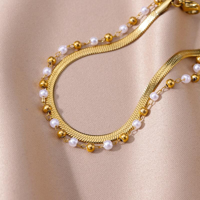 Γυναικεία ποδαράκια Τεχνητό μαργαριτάρι Περιδέραιο από ανοξείδωτο ατσάλι, καλοκαιρινό αξεσουάρ παραλίας Βραχιόλια ποδιών Δώρα κοσμήματα