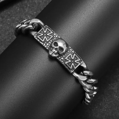 Ανοξείδωτο ατσάλι Gothic Cross Μετάλλιο Ghost Head Skull Devil Bracelet Ανδρικό Punk Motorcycle Biker Rock Party Jewelry