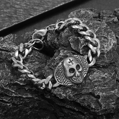Nerūsējošā tērauda gotiskā krusta medaļa spoku galvas galvaskausa velna rokassprādze vīriešiem panku motociklu motociklistu roka ballīšu rotaslietas