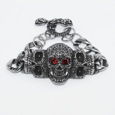 Nerūsējošā tērauda gotiskā krusta medaļa spoku galvas galvaskausa velna rokassprādze vīriešiem panku motociklu motociklistu roka ballīšu rotaslietas