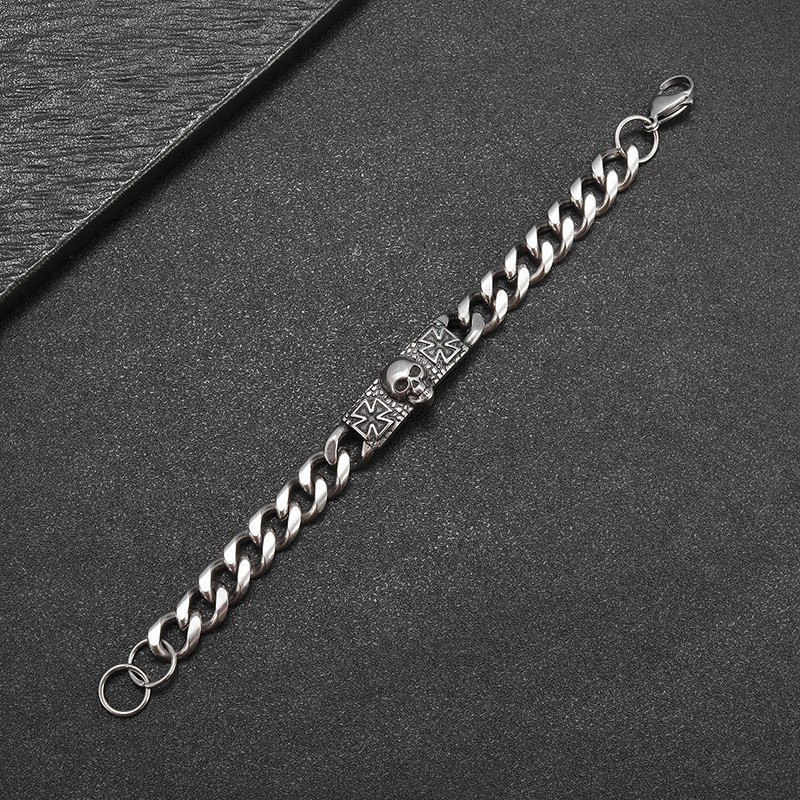 Nerūsējošā tērauda gotiskā krusta medaļa spoku galvas galvaskausa velna rokassprādze vīriešiem panku motociklu motociklistu roka ballīšu rotaslietas