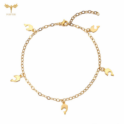 Auksinės nerūdijančio plieno kulkšnys Moon Star Butterfly 8 delfinų žavesiai apyrankės paplūdimio basomis basutėmis pėdų grandinėlės moteriški papuošalai