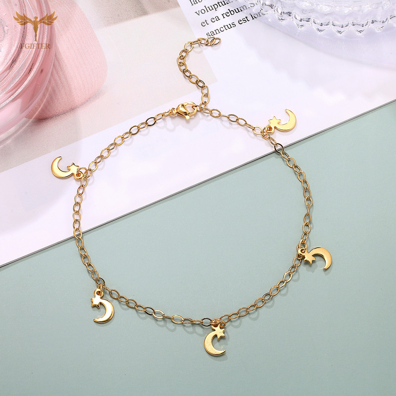 Auksinės nerūdijančio plieno kulkšnys Moon Star Butterfly 8 delfinų žavesiai apyrankės paplūdimio basomis basutėmis pėdų grandinėlės moteriški papuošalai