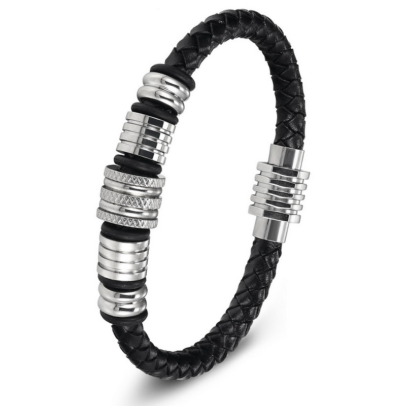 XQNI nerūdijančio plieno odinės apyrankės vyrams Magnetinio užsegimo aksesuaras Rankomis austi papuošalai gimtadienio proga draugui vyrui