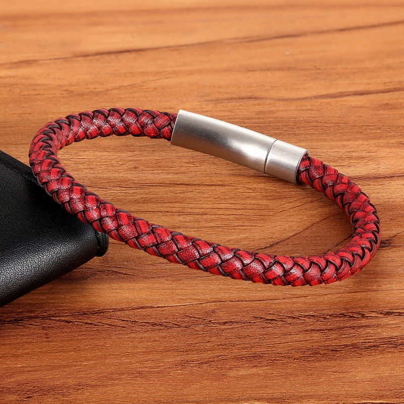 XQNI reklaminė kaina Populiari vyriška odinė apyrankė Daugiaspalvė įvairių dydžių plieno spalvos nerūdijančio plieno mygtukų pristatymas