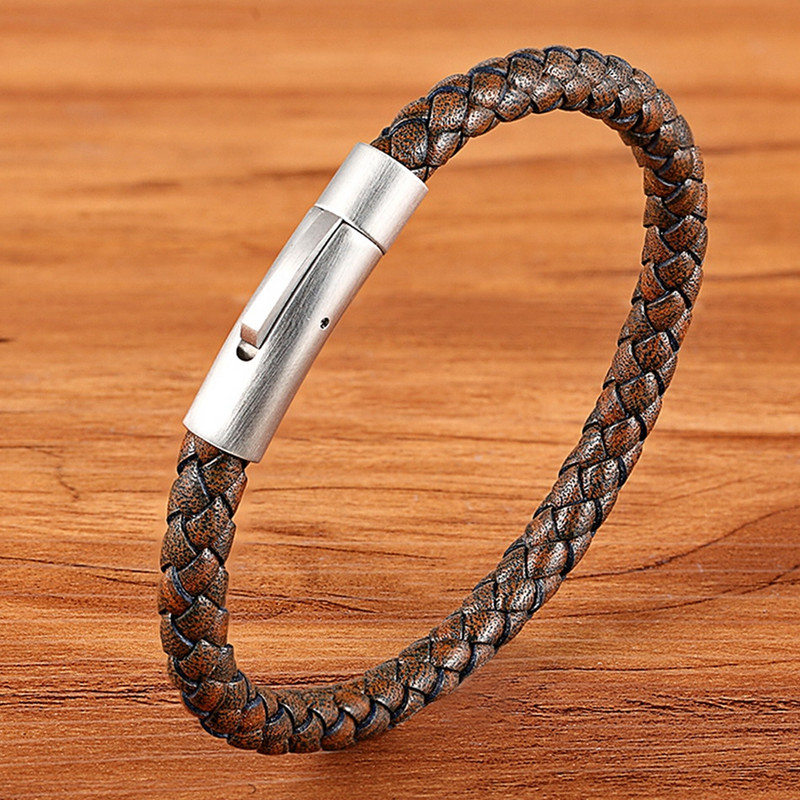 XQNI reklaminė kaina Populiari vyriška odinė apyrankė Daugiaspalvė įvairių dydžių plieno spalvos nerūdijančio plieno mygtukų pristatymas