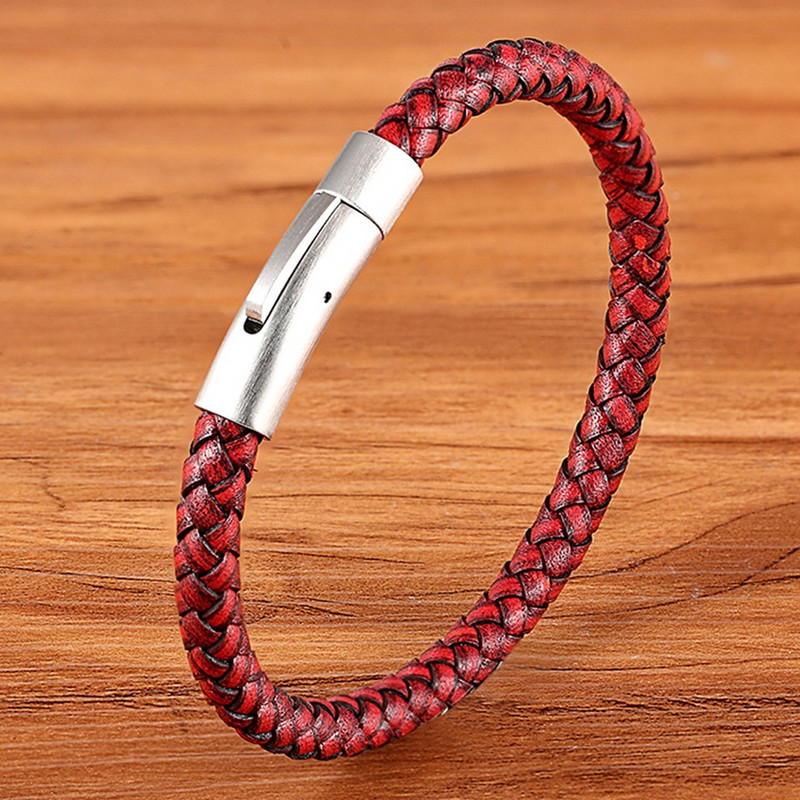 XQNI reklaminė kaina Populiari vyriška odinė apyrankė Daugiaspalvė įvairių dydžių plieno spalvos nerūdijančio plieno mygtukų pristatymas