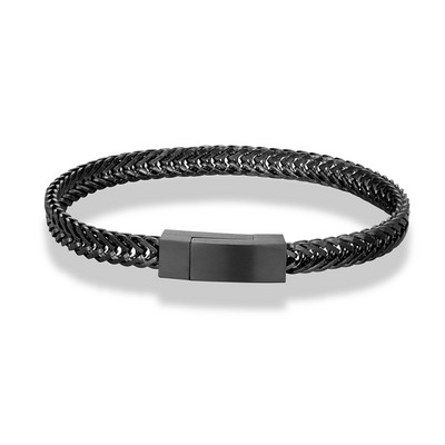 MKENDN Punk vīriešu ķēdes saites rokassprādze melna nerūsējošā tērauda magnēta sprādze puiša rotaslietas dāvanas ar koka kastīti