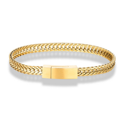 MKENDN Punk vīriešu ķēdes saites rokassprādze melna nerūsējošā tērauda magnēta sprādze puiša rotaslietas dāvanas ar koka kastīti