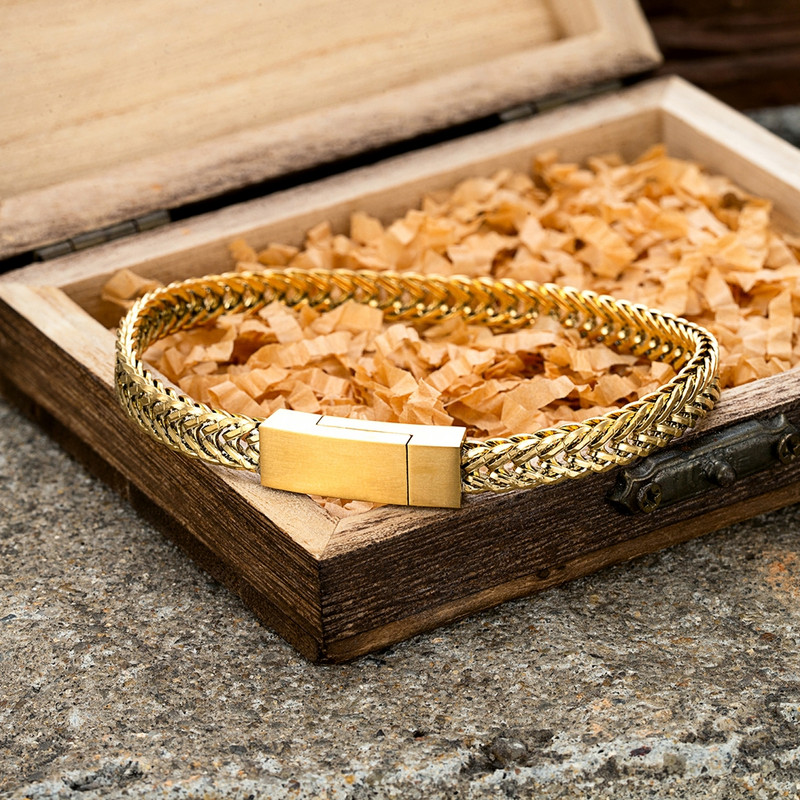 MKENDN Punk vīriešu ķēdes saites rokassprādze melna nerūsējošā tērauda magnēta sprādze puiša rotaslietas dāvanas ar koka kastīti