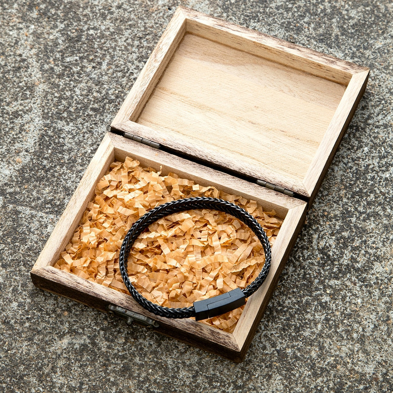 MKENDN Punk vīriešu ķēdes saites rokassprādze melna nerūsējošā tērauda magnēta sprādze puiša rotaslietas dāvanas ar koka kastīti