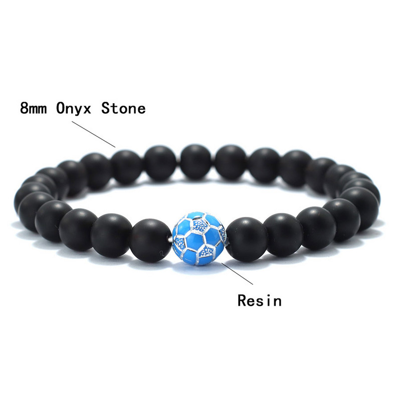 Minimālisma 8 krāsu futbola rokassprādze vīriešiem 8 mm oniksa akmens krelles, sporta entuziastu aksesuāri pludmales sērfošanas rotaslietas