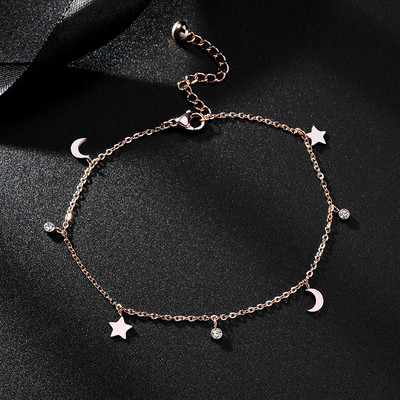 2023 m. rožinio aukso spalvos kulkšnies apyrankė moterims Star Moon CZ Stone Charm anklet nerūdijančio plieno šventiniai pėdų papuošalai, reguliuojamo ilgio