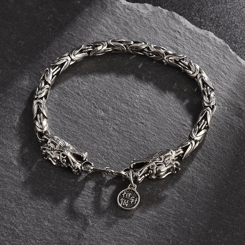 Etninio pankroko sidabro spalvos metalo drakono apyrankė vyriška apyrankė motociklo motociklininko papuošalai dovana