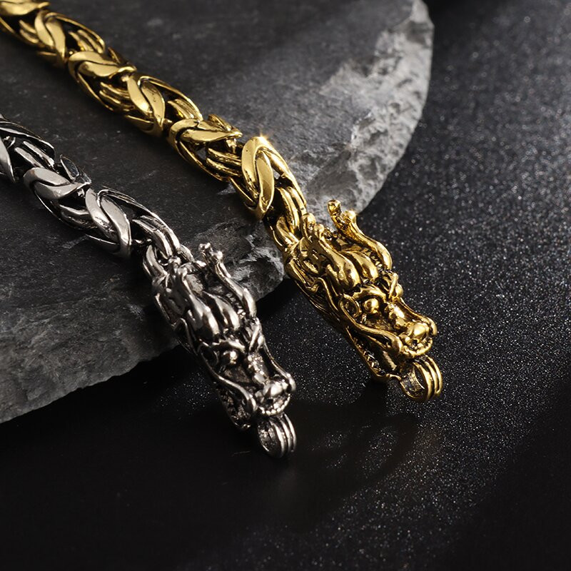 Etninio pankroko sidabro spalvos metalo drakono apyrankė vyriška apyrankė motociklo motociklininko papuošalai dovana