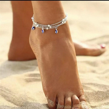 Нов летен плаж Turski Demon Blue Eye Charm Anklet за жени Бохемски мъниста Верига за крака Женски боси бижута Подарък