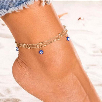 Нов летен плаж Turski Demon Blue Eye Charm Anklet за жени Бохемски мъниста Верига за крака Женски боси бижута Подарък