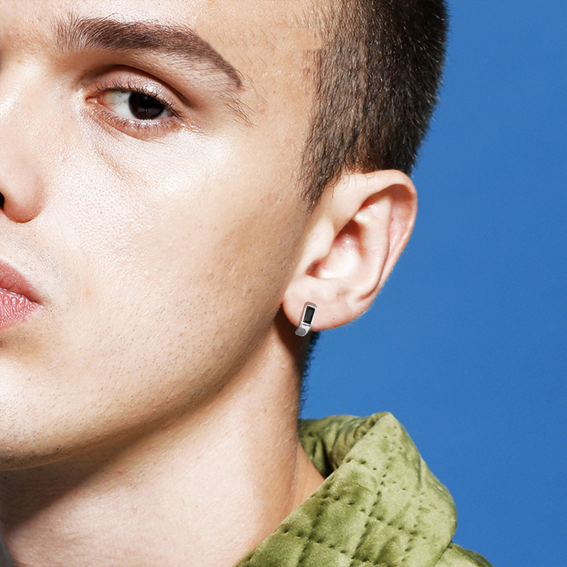 Mprainbow geometriniai juodo akmens auskarai vyrams, aukštos kokybės variniai žiediniai auskarai, jubiliejaus juvelyrikos dovana