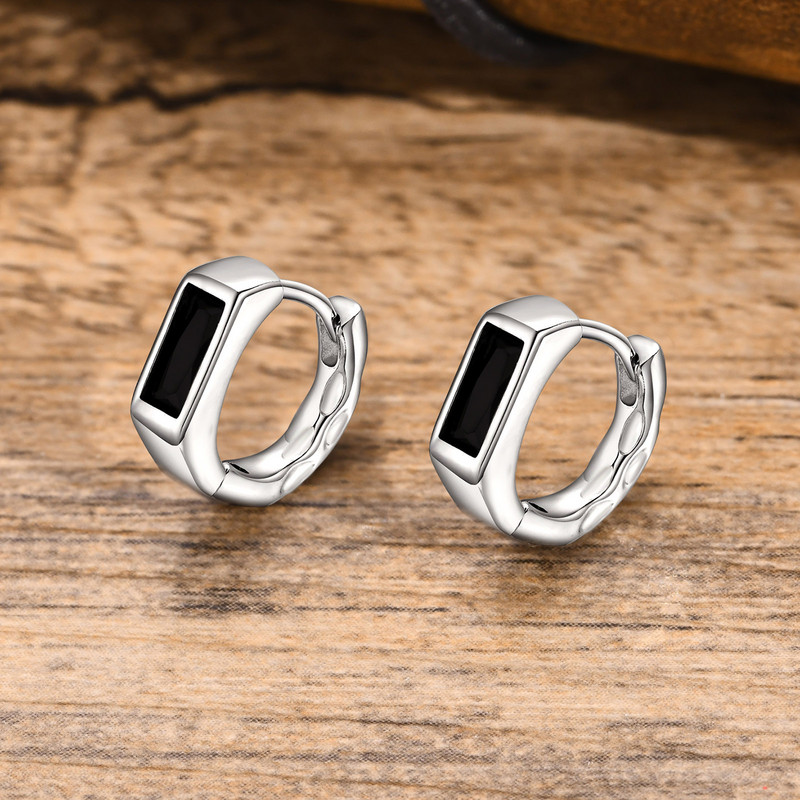 Mprainbow geometriniai juodo akmens auskarai vyrams, aukštos kokybės variniai žiediniai auskarai, jubiliejaus juvelyrikos dovana