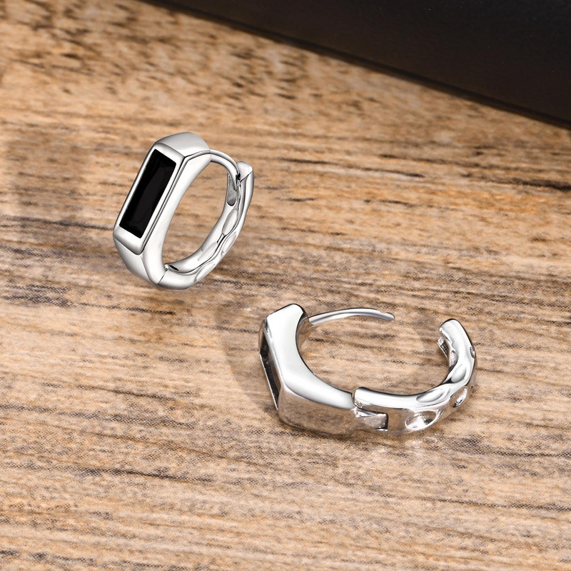 Mprainbow geometriniai juodo akmens auskarai vyrams, aukštos kokybės variniai žiediniai auskarai, jubiliejaus juvelyrikos dovana