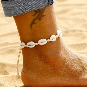Бохемски глезени от естествена черупка за жени Бижута за крака Летен плаж Гривни за боси крака Верижка за глезена на крака Аксесоари за каишка за глезена