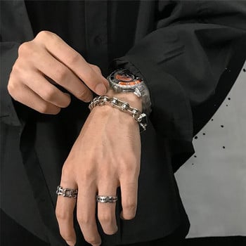 Βραχιόλι HUANZHI Ασημί Χρώμα Πανκ Κλασικό Hip Hop Harajuku Χοντή Αλυσίδα Λεπτό Διπλό Κρεμαστό Στρογγυλό Βραχιόλι Ανδρικά Κοσμήματα