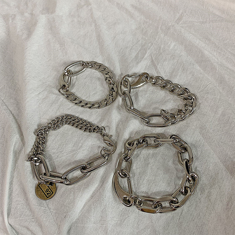 HUANZHI hõbedase värvi punk käevõru Klassikaline hiphop Harajuku paks kett, õhuke topelt ripatslüli ümmargune käevõru meestele ehted