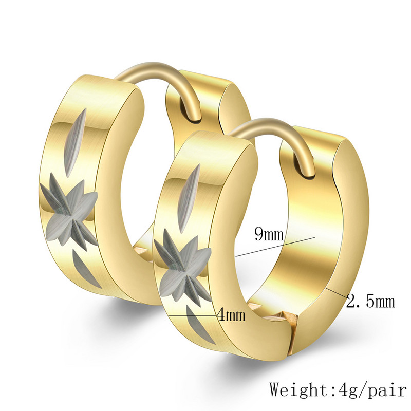 Mieli auskarai su žiedais vyrams Punk nerūdijančio plieno Huggie maži auskarai, 3 spalvų