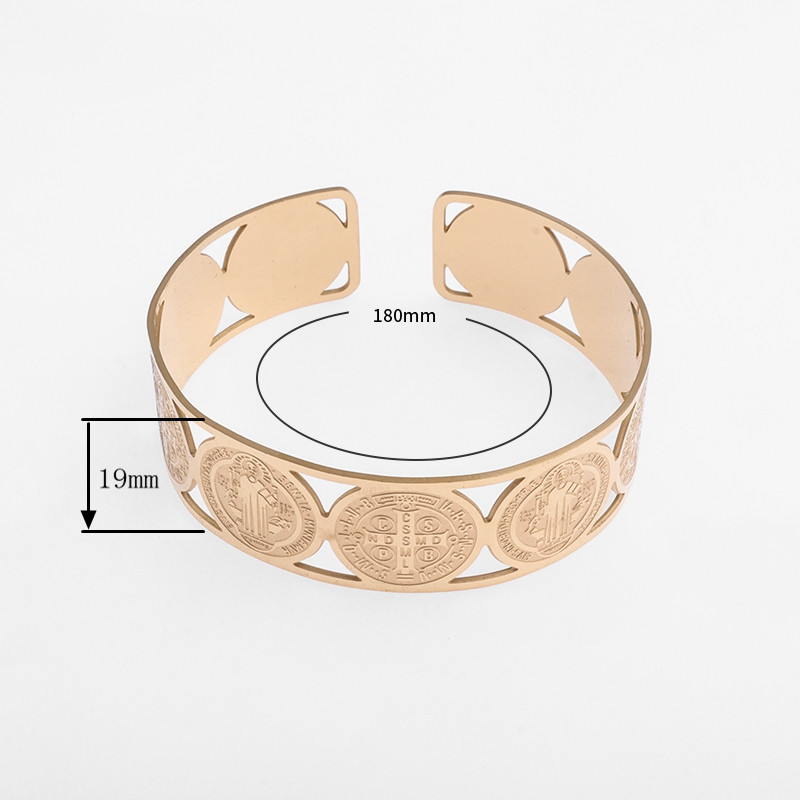 Klassikaline katoliku roostevabast terasest Saint Benedicti manseti käevõru meestele Reguleeritava suurusega San Benito käevõrud Punk ehted