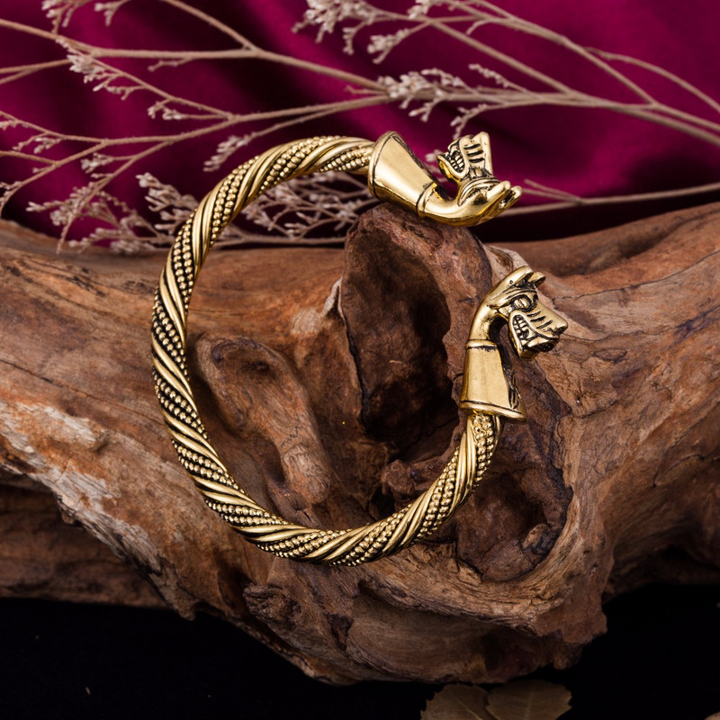 Skyrim Vintage dupla lófej mandzsetta karkötők indiai állatok ékszer karkötő vallásos férfi karszalag karkötők ajándékba