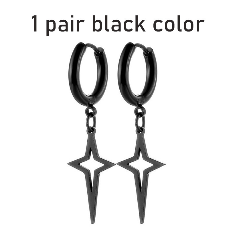 1 pora plieno/juodos spalvos kryžminiai pakabinami auskarai vyrams, moterims, nerūdijančio plieno populiaraus stiliaus kolekcija, hiphopo papuošalai